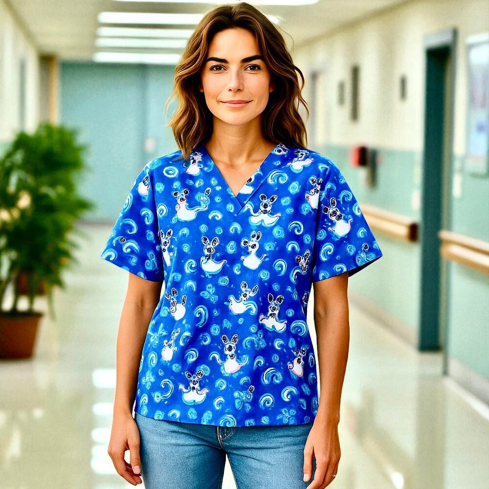 Disney Scrub Top Medical Uniform Mickey + Minniie Mouse  XL